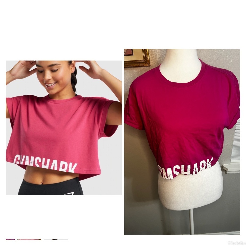 Gymshark Women's Cropped Logo Tee - Raspberry Pink medium